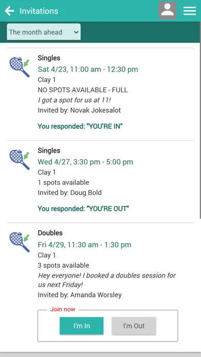 Capturas de tela do Rogers Tennis Club