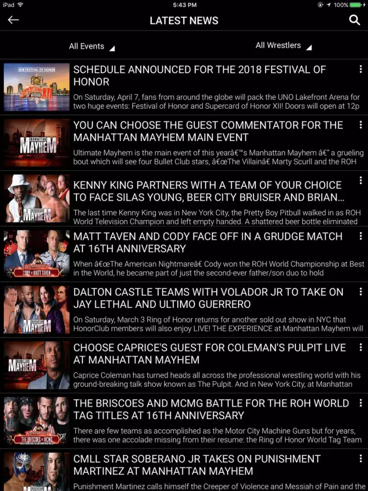 Ring Of Honor iPad  স্ক্রিনশট