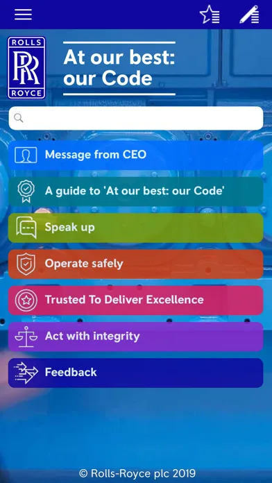 Capturas de tela do Rolls-Royce Code of Conduct