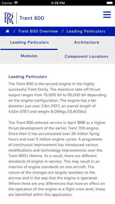 Captures d'écran de Trent 800 Pilot Guide