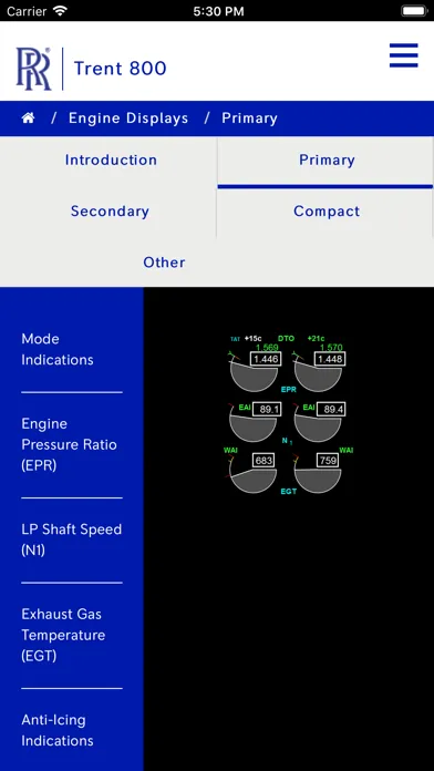 Captures d'écran de Trent 800 Pilot Guide