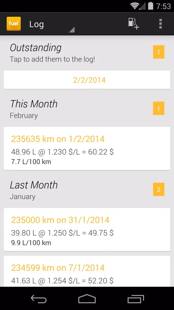 Capturas de tela do fuelTrack: Fuel Tracker