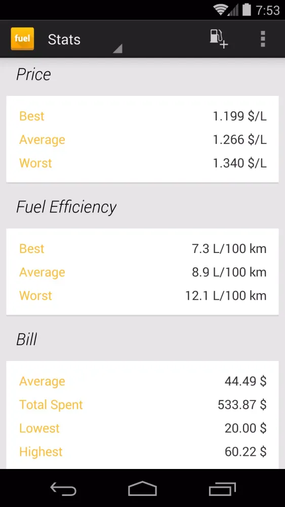 Capturas de tela do fuelTrack: Fuel Tracker