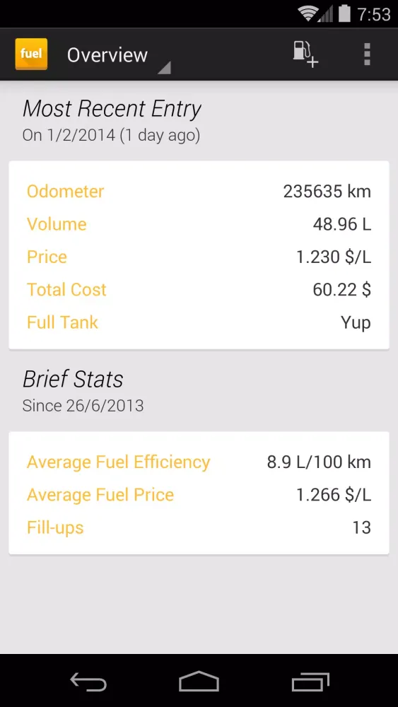 Capturas de tela do fuelTrack: Fuel Tracker