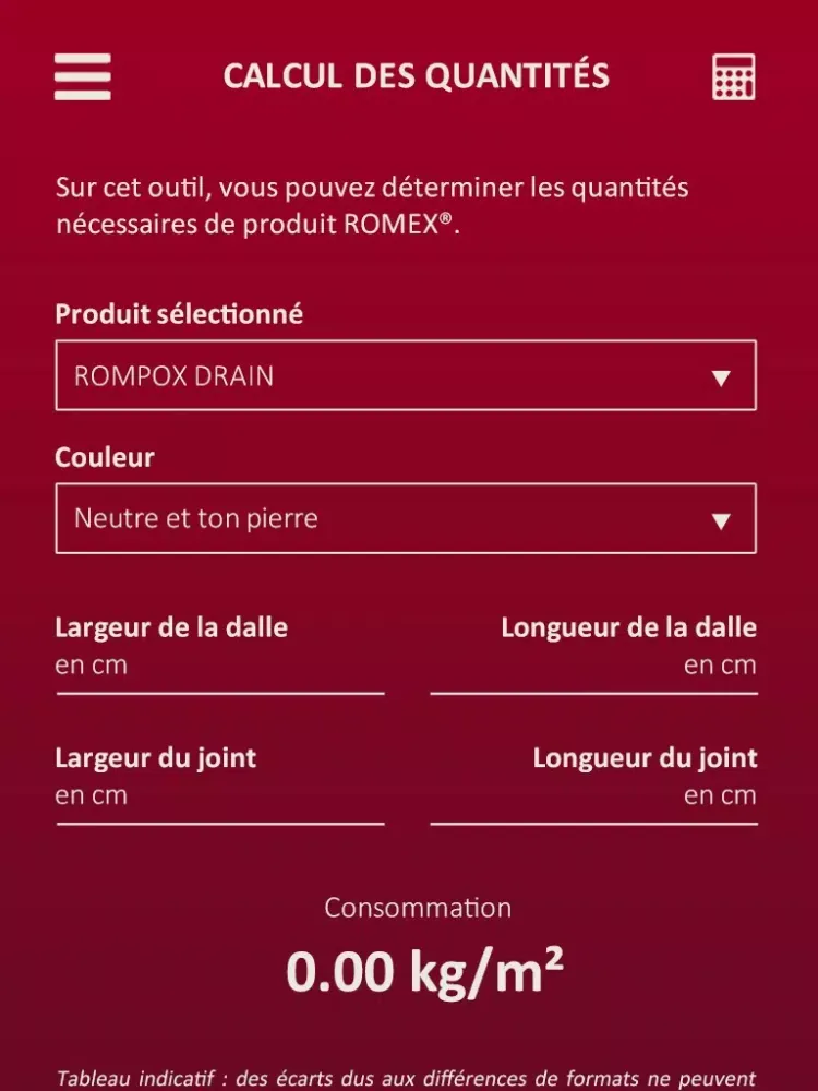Zrzuty ekranu Romex - Calcul des quantités iPad 