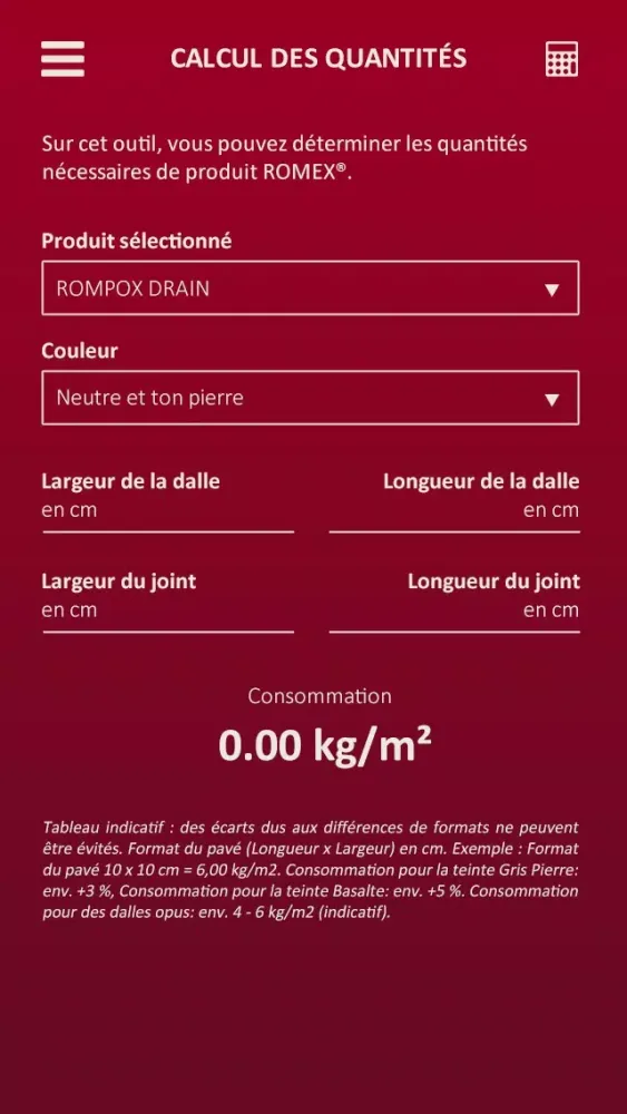 Zrzuty ekranu Romex - Calcul des quantités