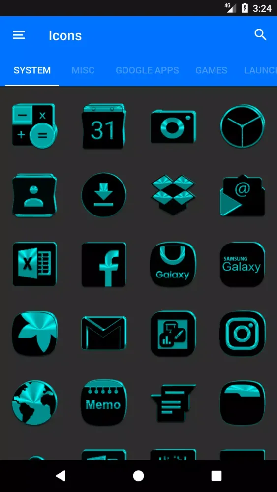 Black and Cyan Icon Pack Screenshots
