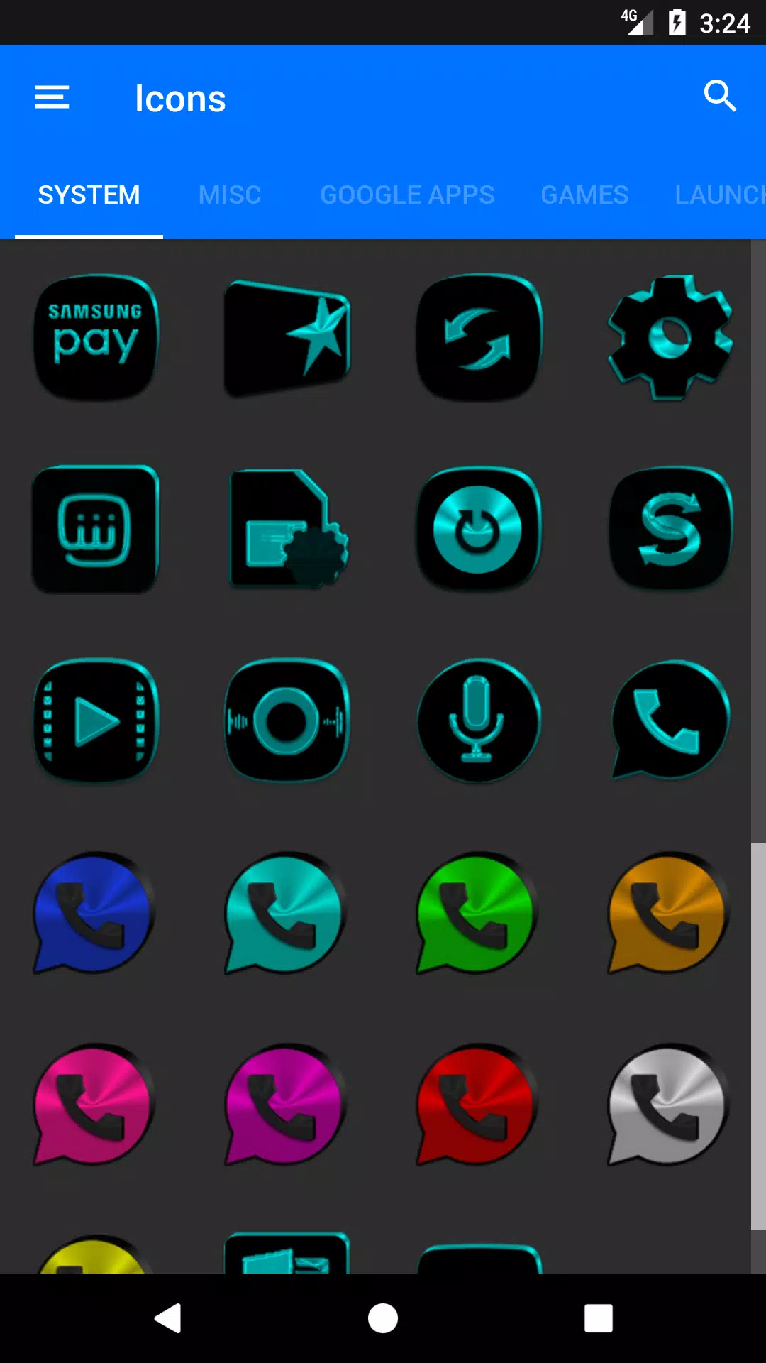 Black and Cyan Icon Pack Screenshots