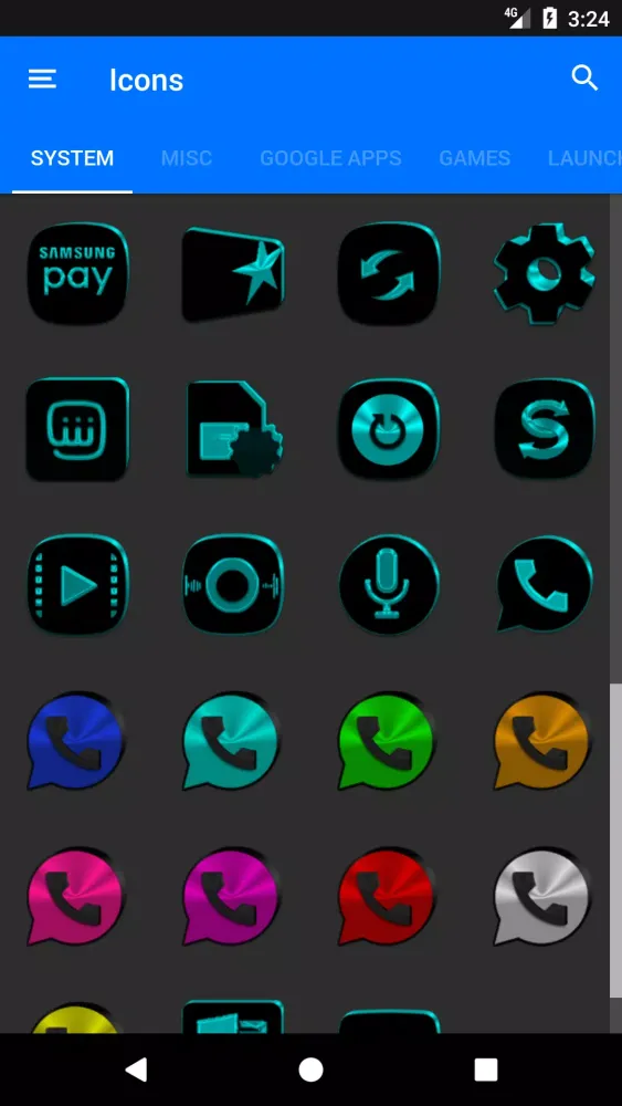Black and Cyan Icon Pack Screenshots