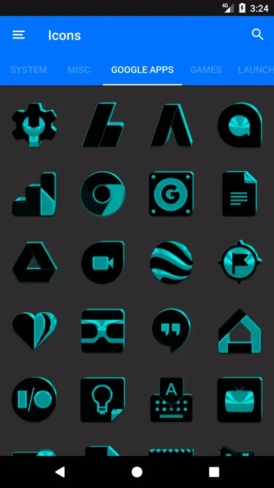 Black and Cyan Icon Pack Screenshots