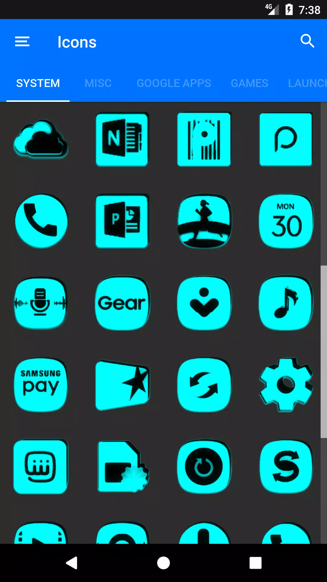 Cyan and Black Icon Pack Screenshots