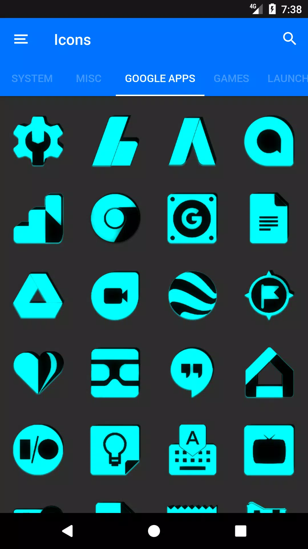 Cyan and Black Icon Pack Screenshots