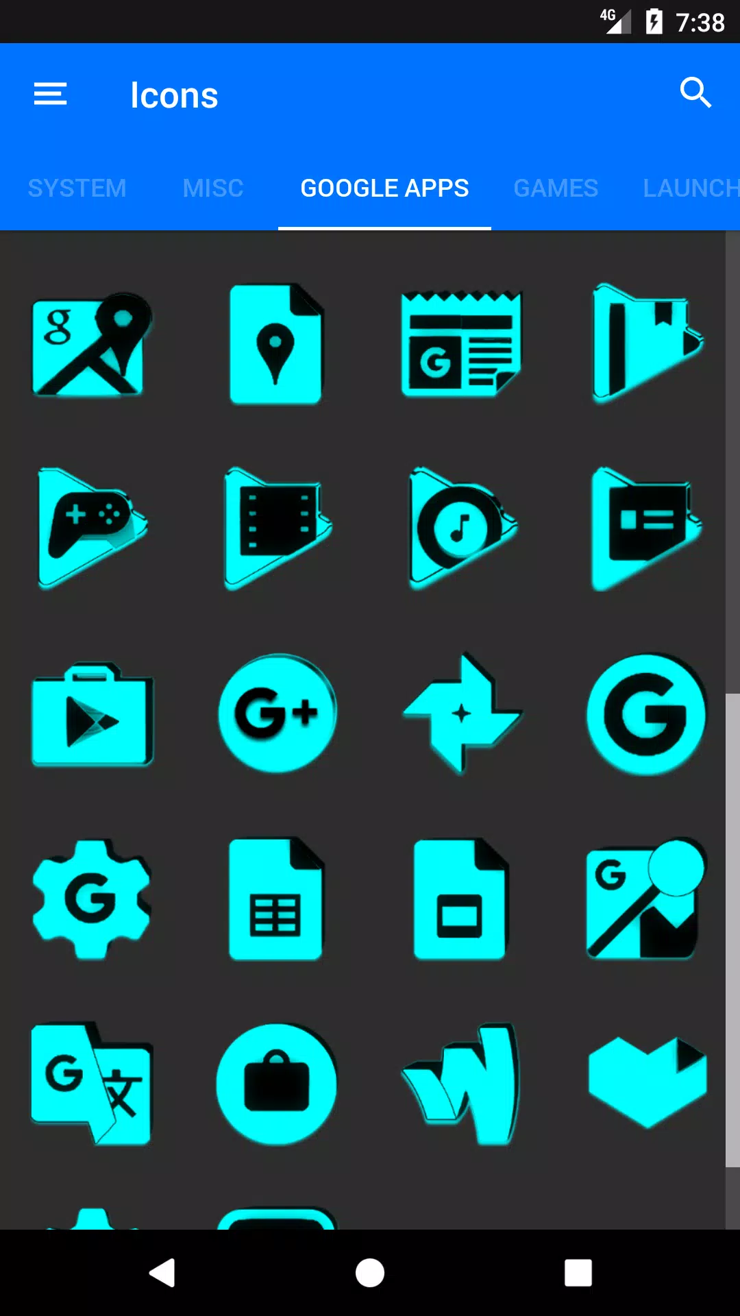 Cyan and Black Icon Pack Screenshots