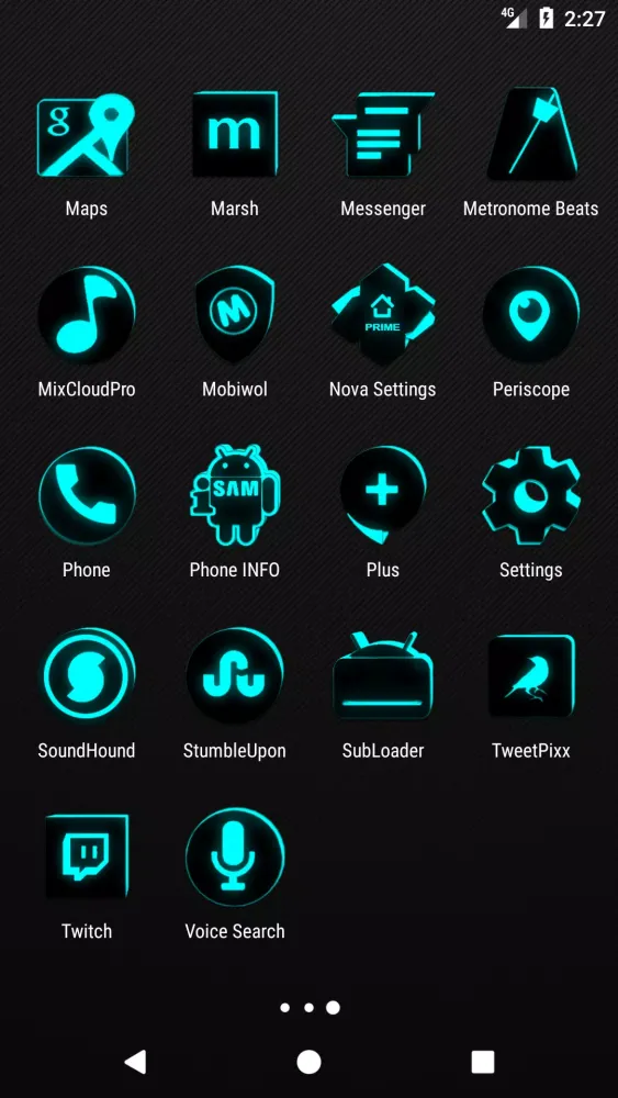 Tangkapan layar Flat Black and Cyan Icon Pack