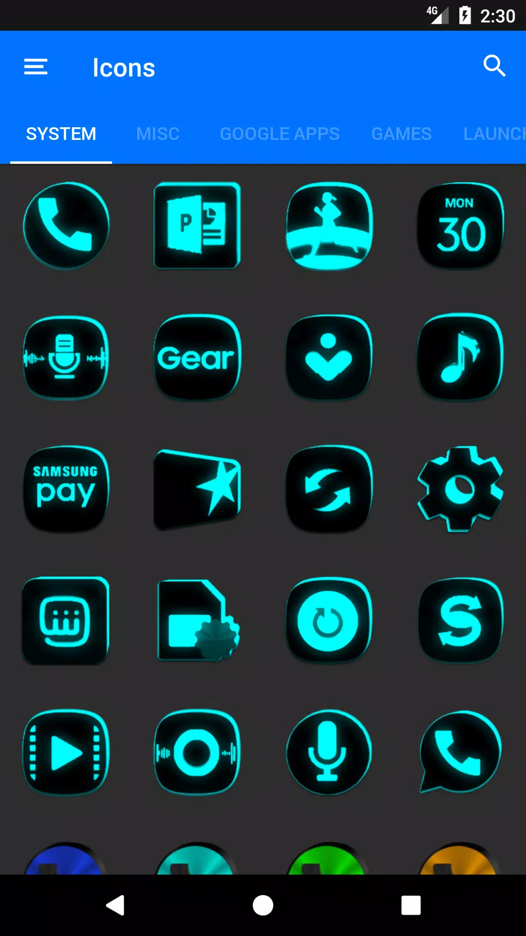 Flat Black and Cyan Icon Pack Screenshots