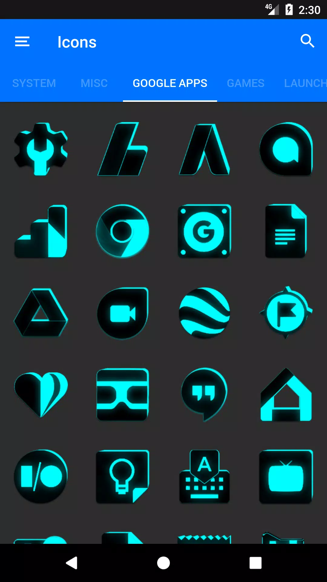 Flat Black and Cyan Icon Pack Screenshots