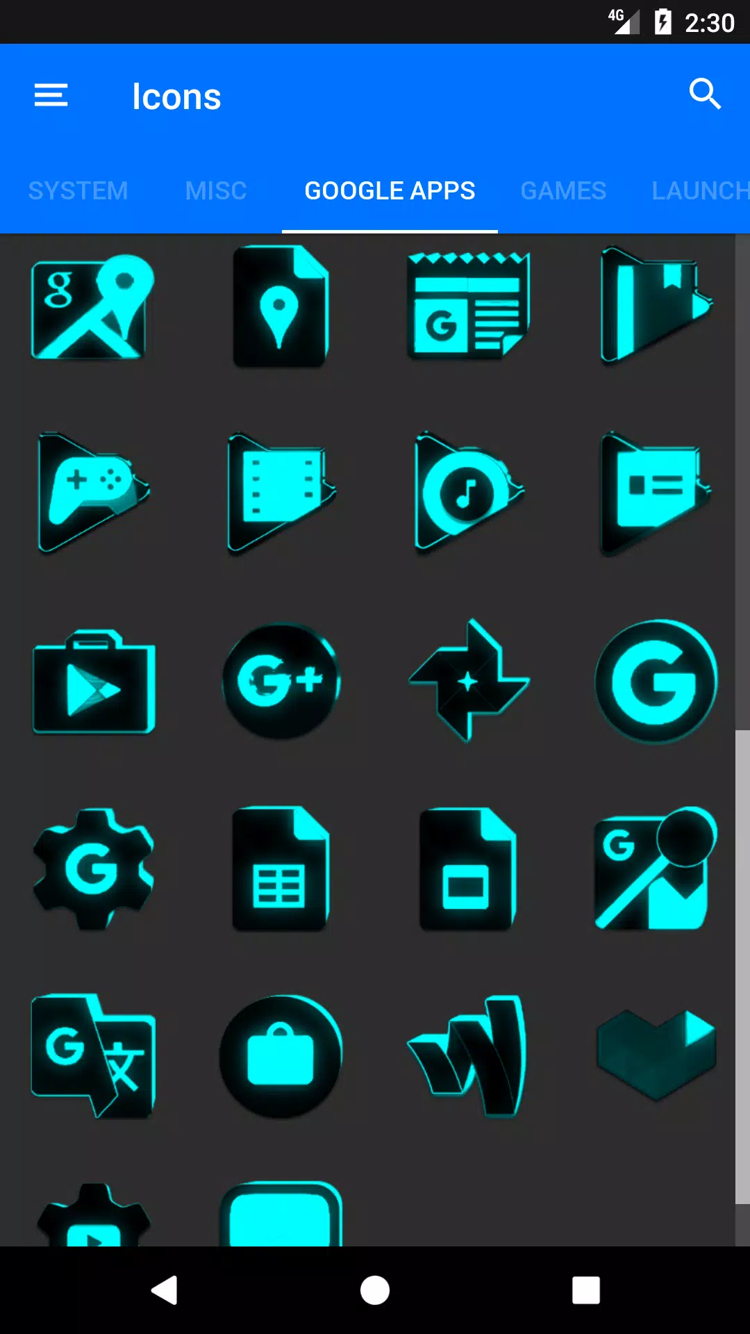 Flat Black and Cyan Icon Pack Screenshots
