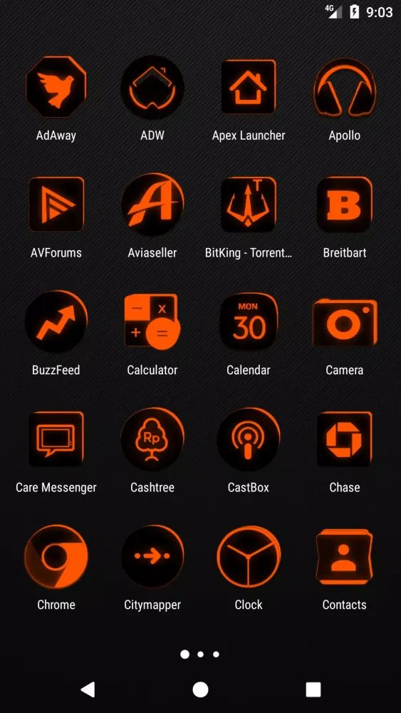 Tangkapan skrin Flat Black and Orange IconPack