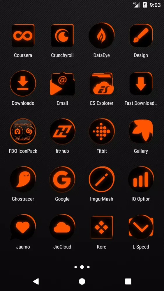 Tangkapan skrin Flat Black and Orange IconPack