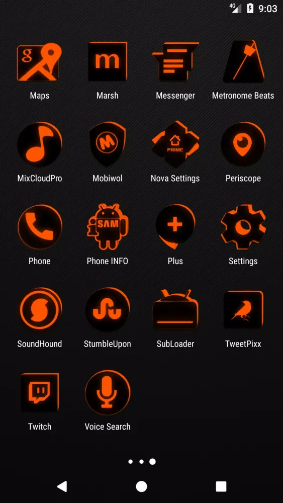 Tangkapan skrin Flat Black and Orange IconPack