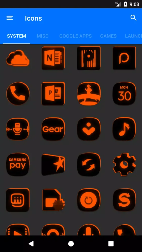 Tangkapan skrin Flat Black and Orange IconPack