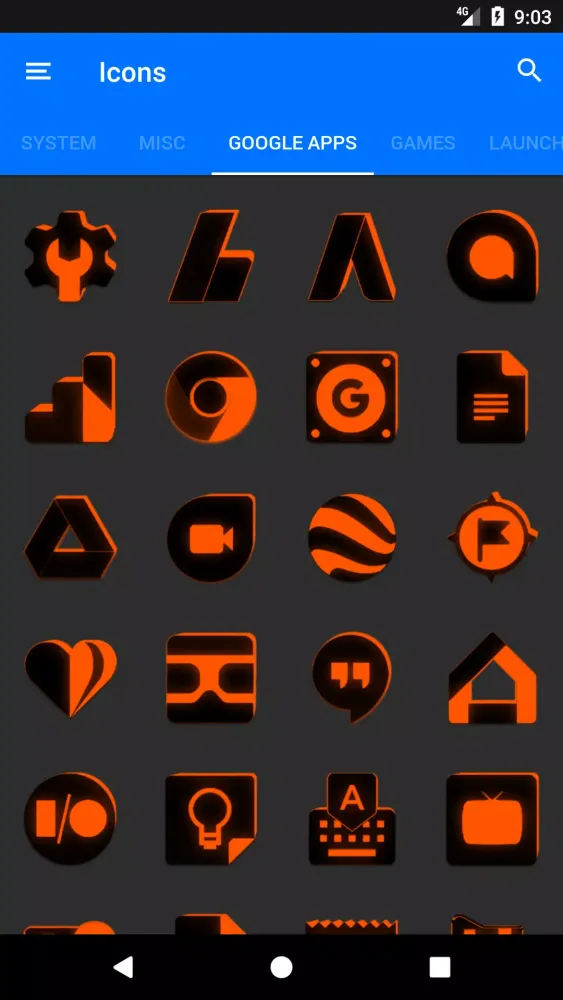 Tangkapan skrin Flat Black and Orange IconPack