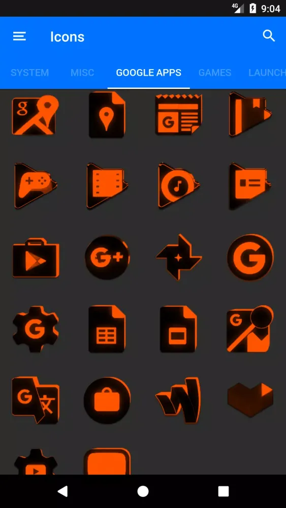 Tangkapan skrin Flat Black and Orange IconPack