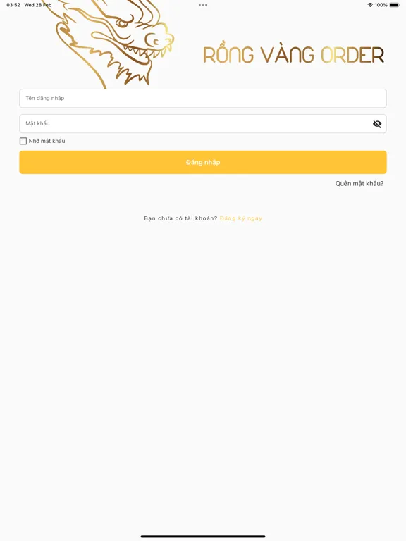 Rồng Vàng Order iPad  Screenshots
