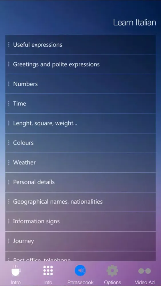 Learn ITALIAN Fast and Easy - Learn to Speak Italian Language Audio Phrasebook and Dictionary App for Beginners Screenshots