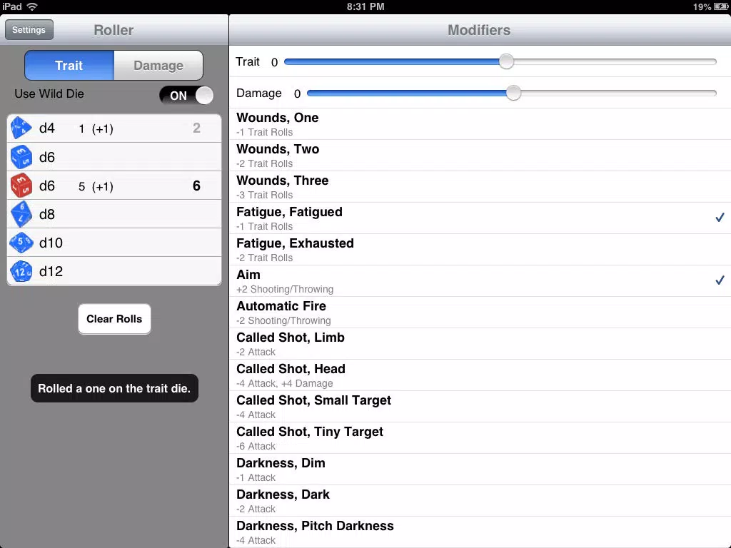 Savage Worlds Dice Roller iPad 应用截图