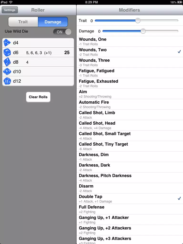 Savage Worlds Dice Roller iPad 应用截图