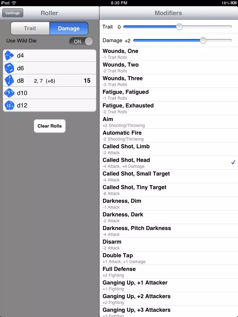 Savage Worlds Dice Roller iPad 应用截图