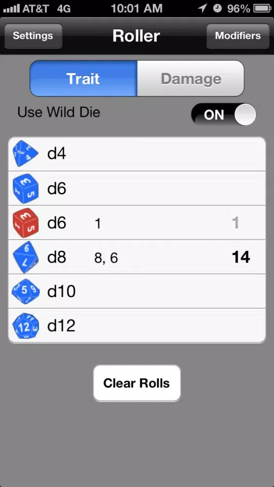 ภาพหน้าจอของ Savage Worlds Dice Roller