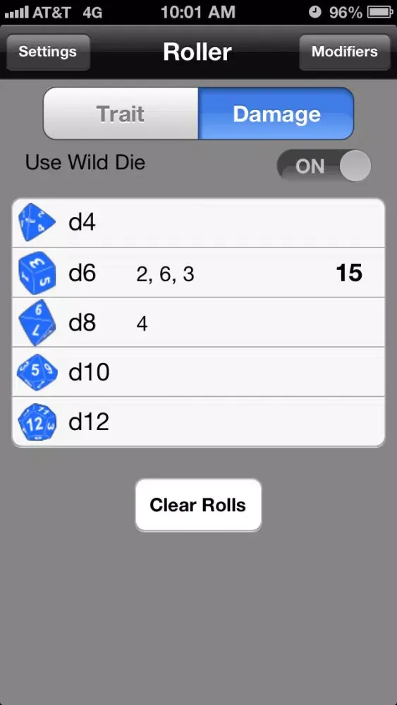ภาพหน้าจอของ Savage Worlds Dice Roller