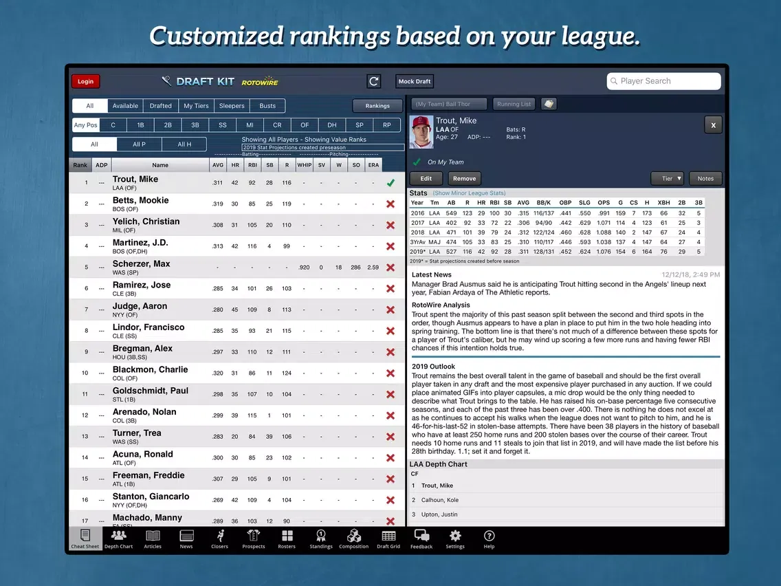 Captures d'écran de Fantasy Baseball Draft Kit '19 iPad 