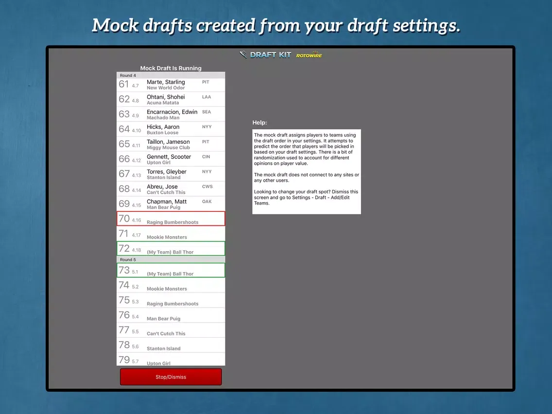 Captures d'écran de Fantasy Baseball Draft Kit '19 iPad 