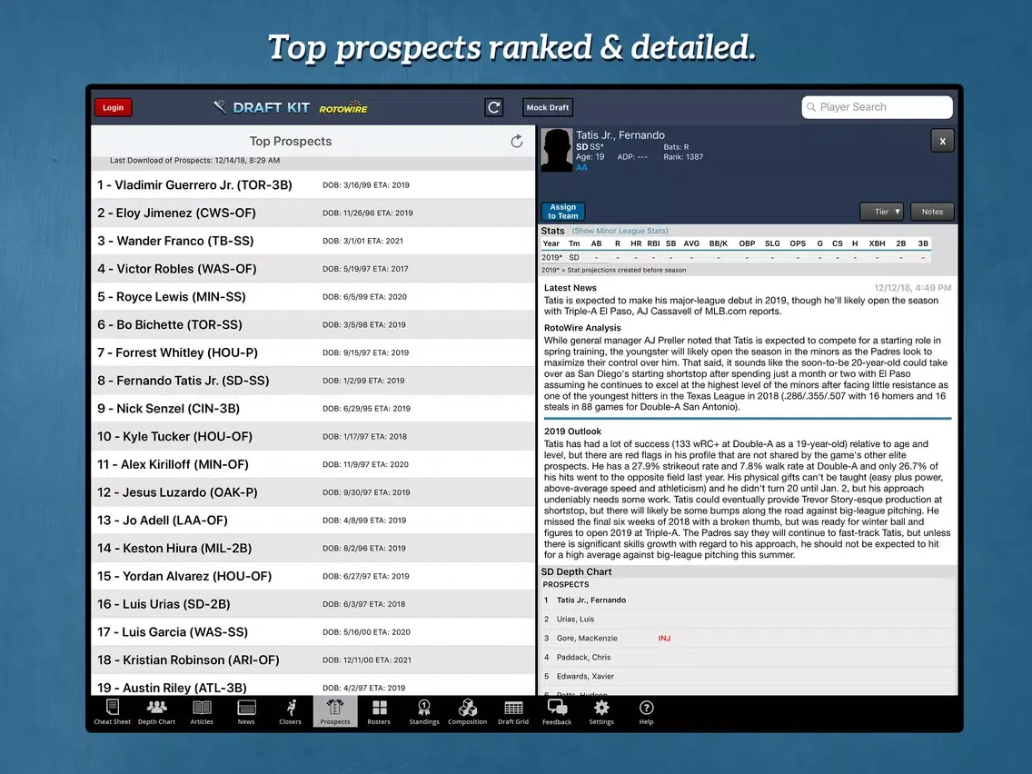 Captures d'écran de Fantasy Baseball Draft Kit '19 iPad 