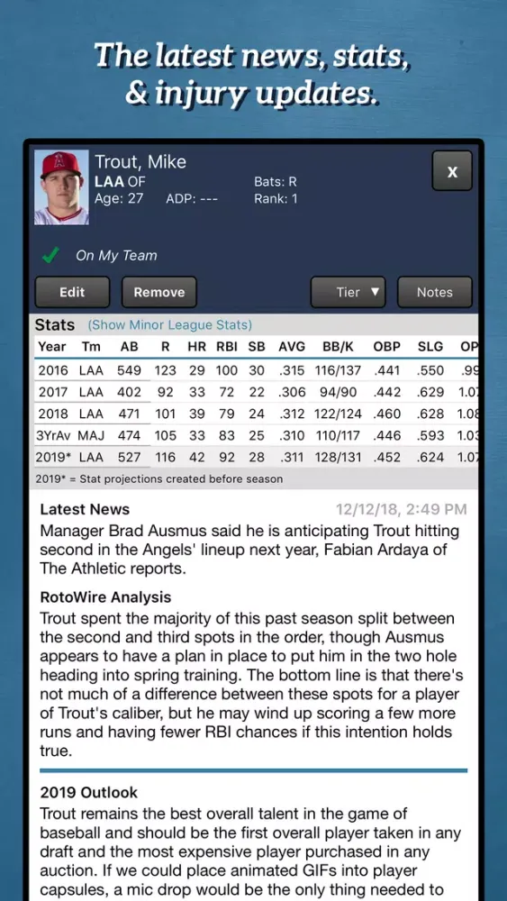 Captures d'écran de Fantasy Baseball Draft Kit '19