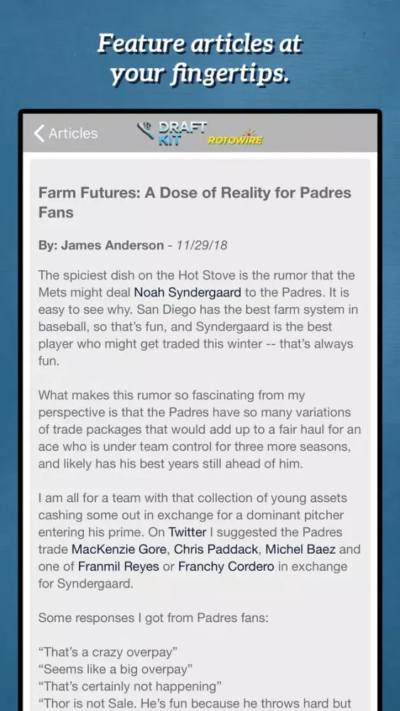 Captures d'écran de Fantasy Baseball Draft Kit '19