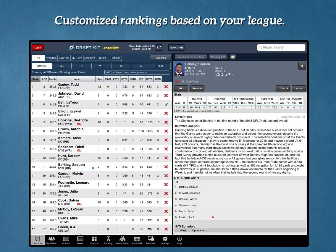 صور Fantasy Football Draft Kit '18 iPad 