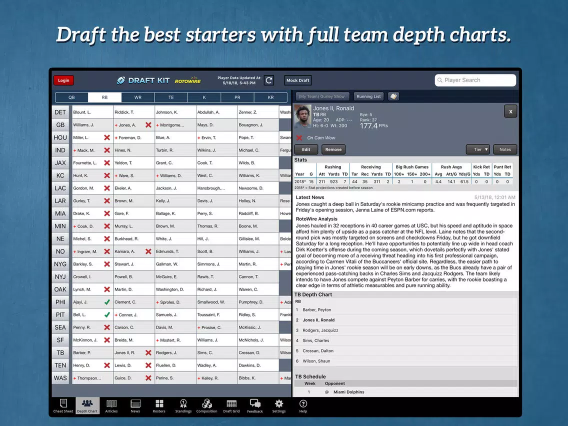 Fantasy Football Draft Kit '18 iPad  Screenshots
