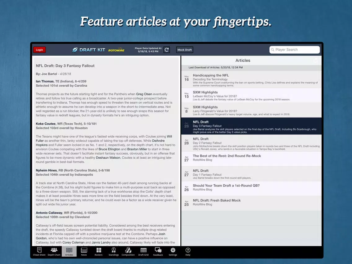 Fantasy Football Draft Kit '18 iPad  Screenshots