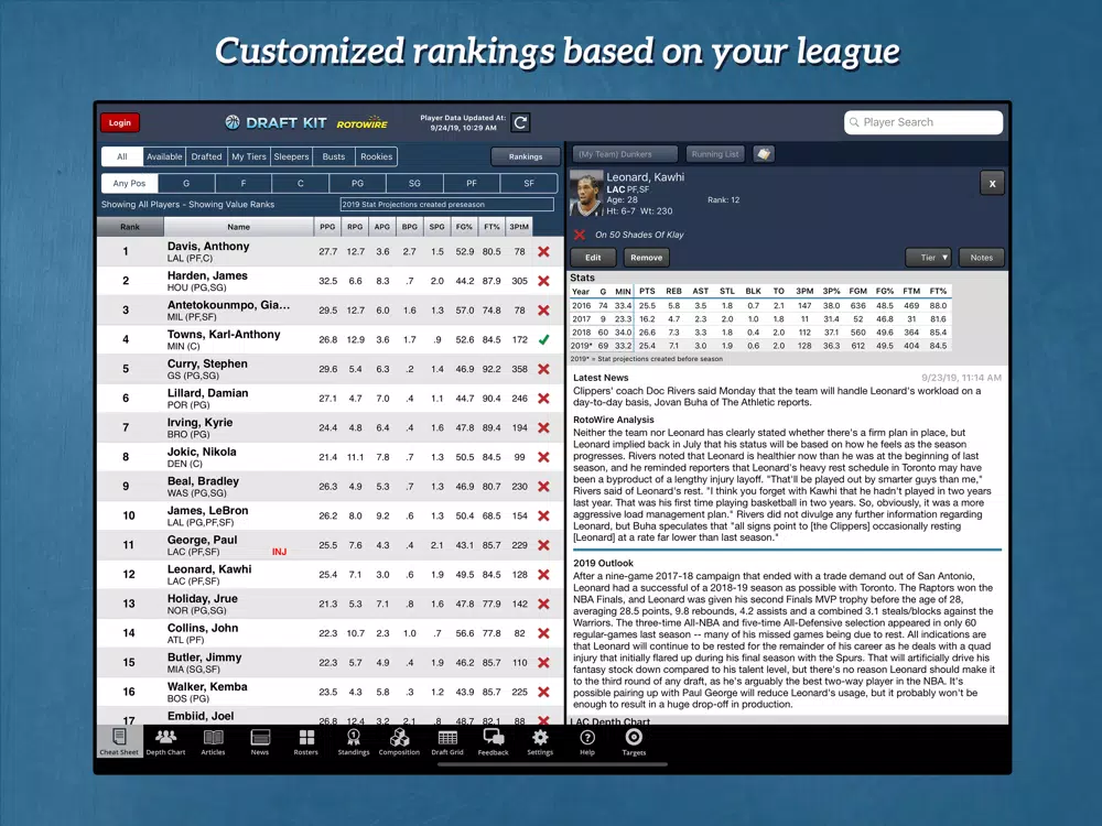 Fantasy Basketball Draft '19 iPad  Screenshots