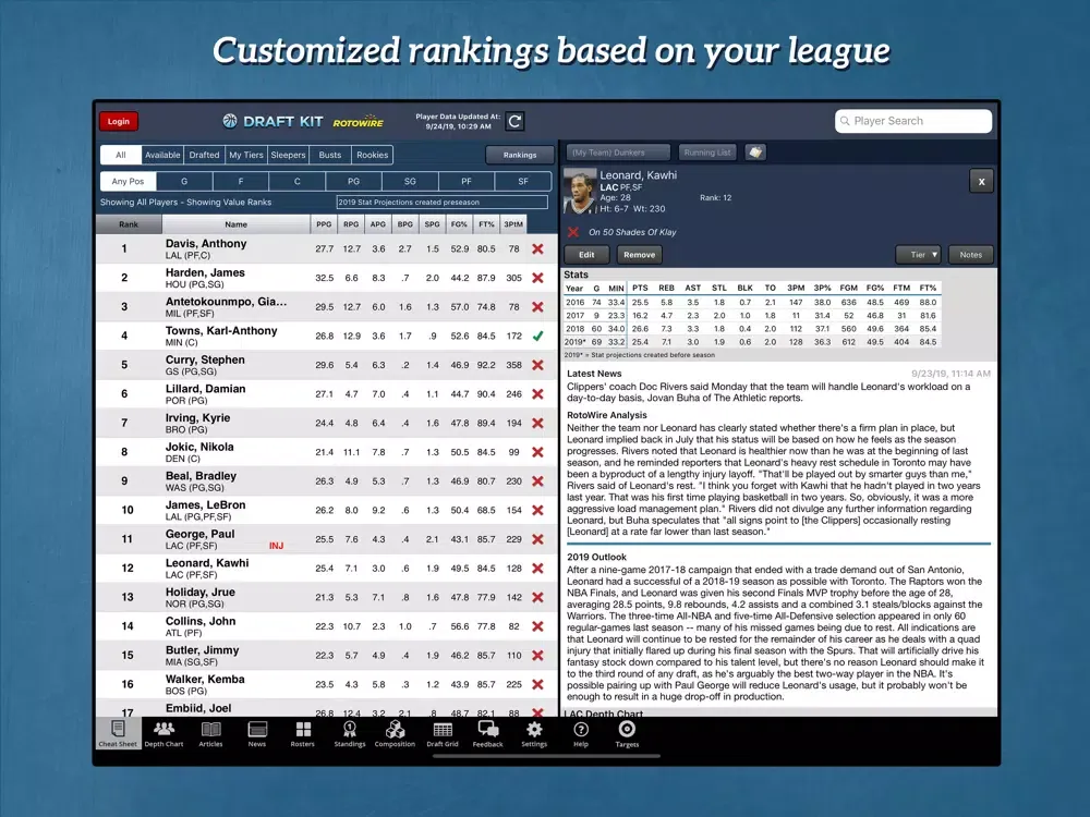 Fantasy Basketball Draft '19 iPad  سکرین شاٹس