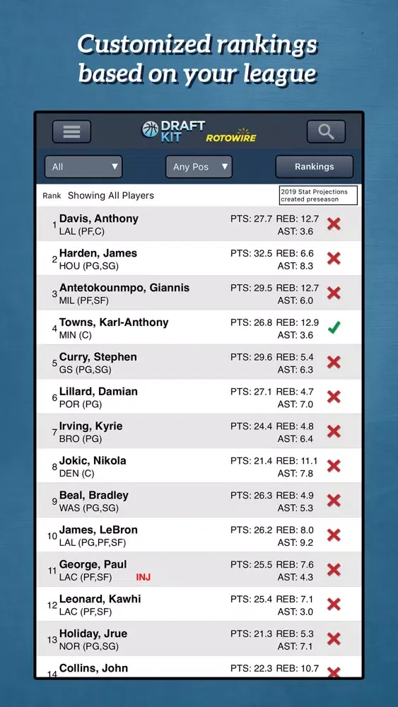 Fantasy Basketball Draft '19 سکرین شاٹس