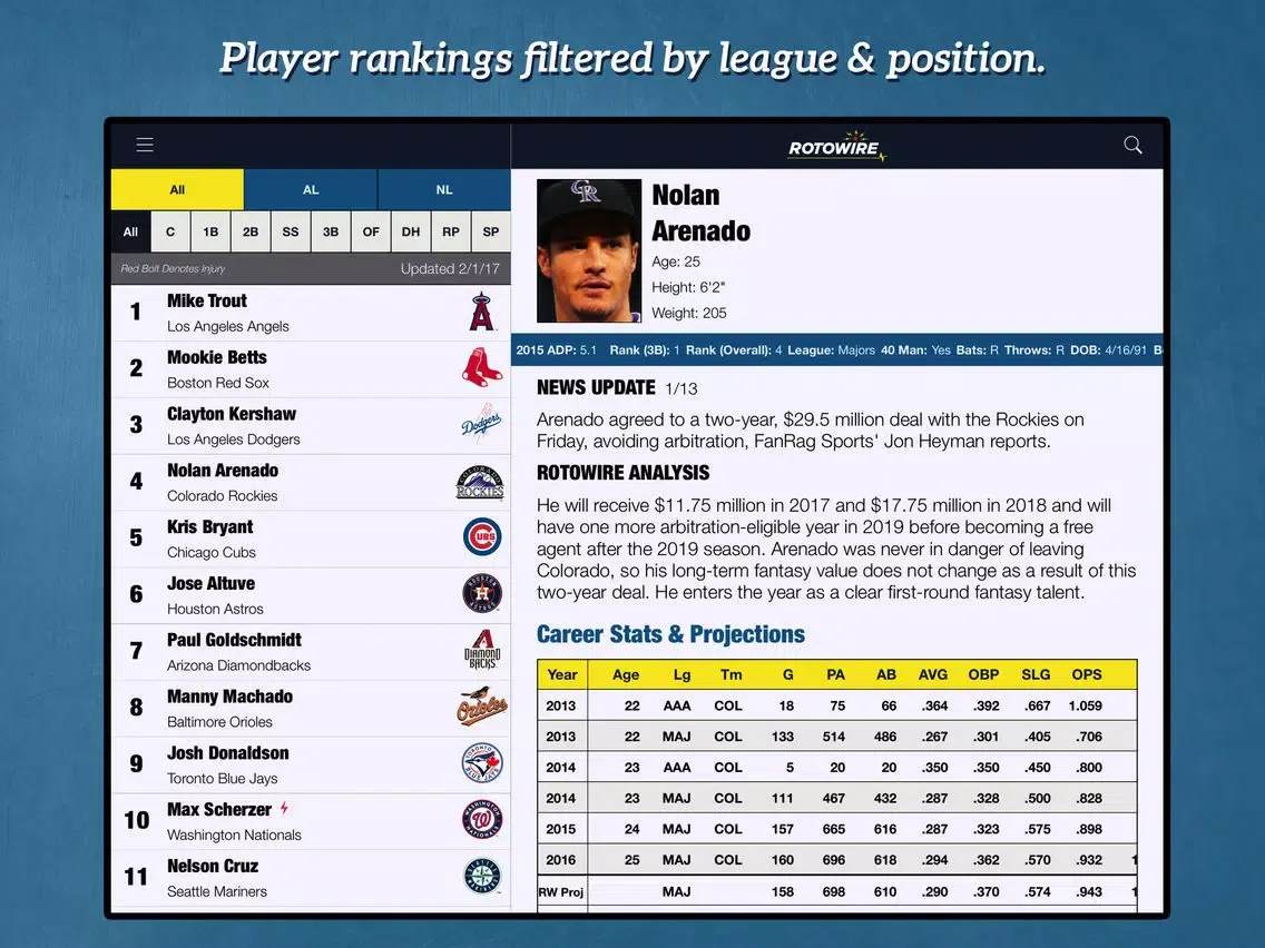 Fantasy Baseball Assistant '18 iPad  Screenshots