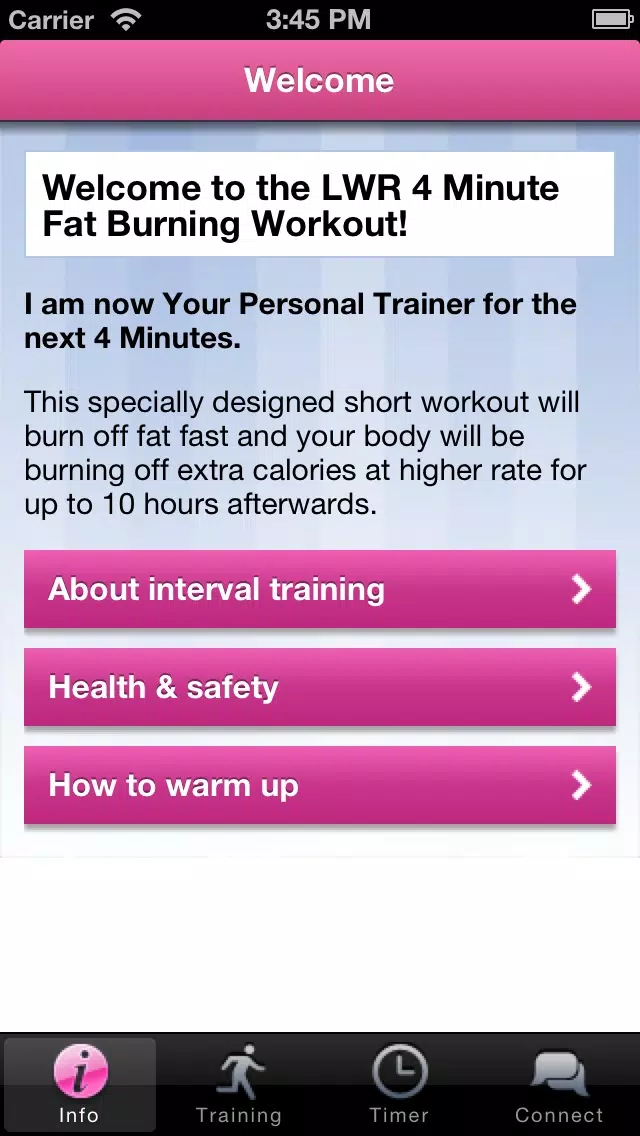 LWR 4 MINUTE FAT BURNING WORKOUT应用截图