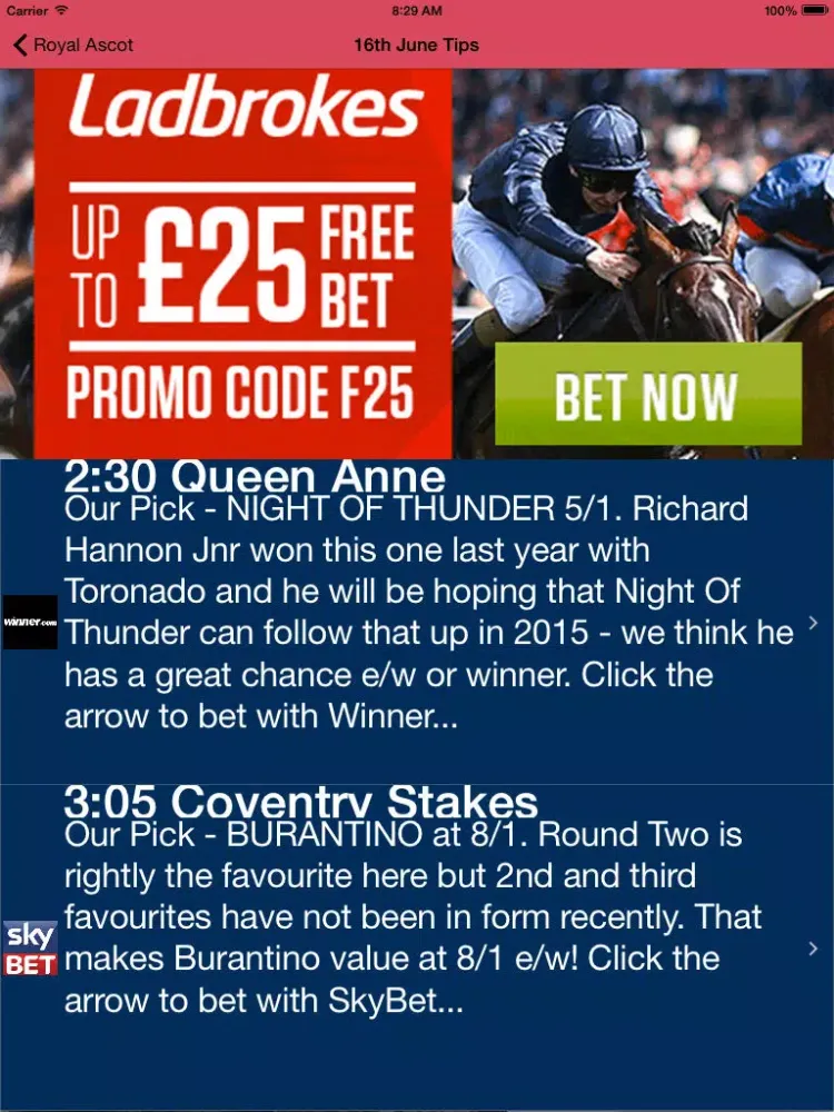 Captures d'écran de Royal Ascot 2015 Betting Tips - Free Bets & Betting Tips on all the Races iPad 