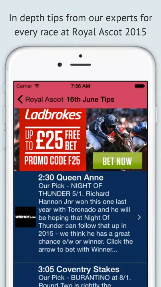 Captures d'écran de Royal Ascot 2015 Betting Tips - Free Bets & Betting Tips on all the Races
