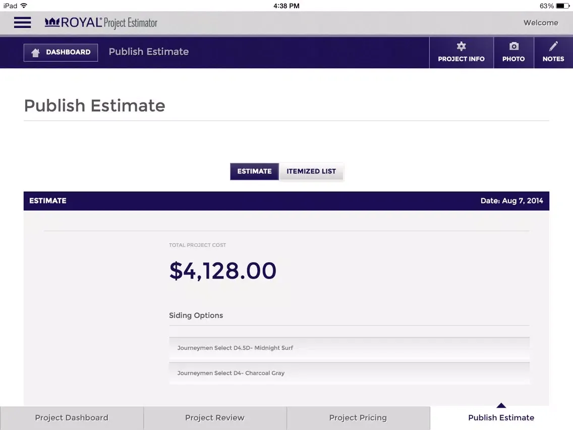 Capturas de tela do RBP Estimator iPad 